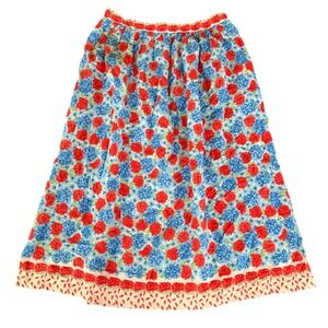 Saks Fifth Avenue Silk Floral Midi Skirt Blue Red Size 8 Vintage Made in Italy